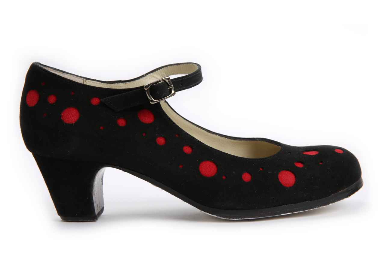 Chaussures Flamenco Topos Noir & Rouge