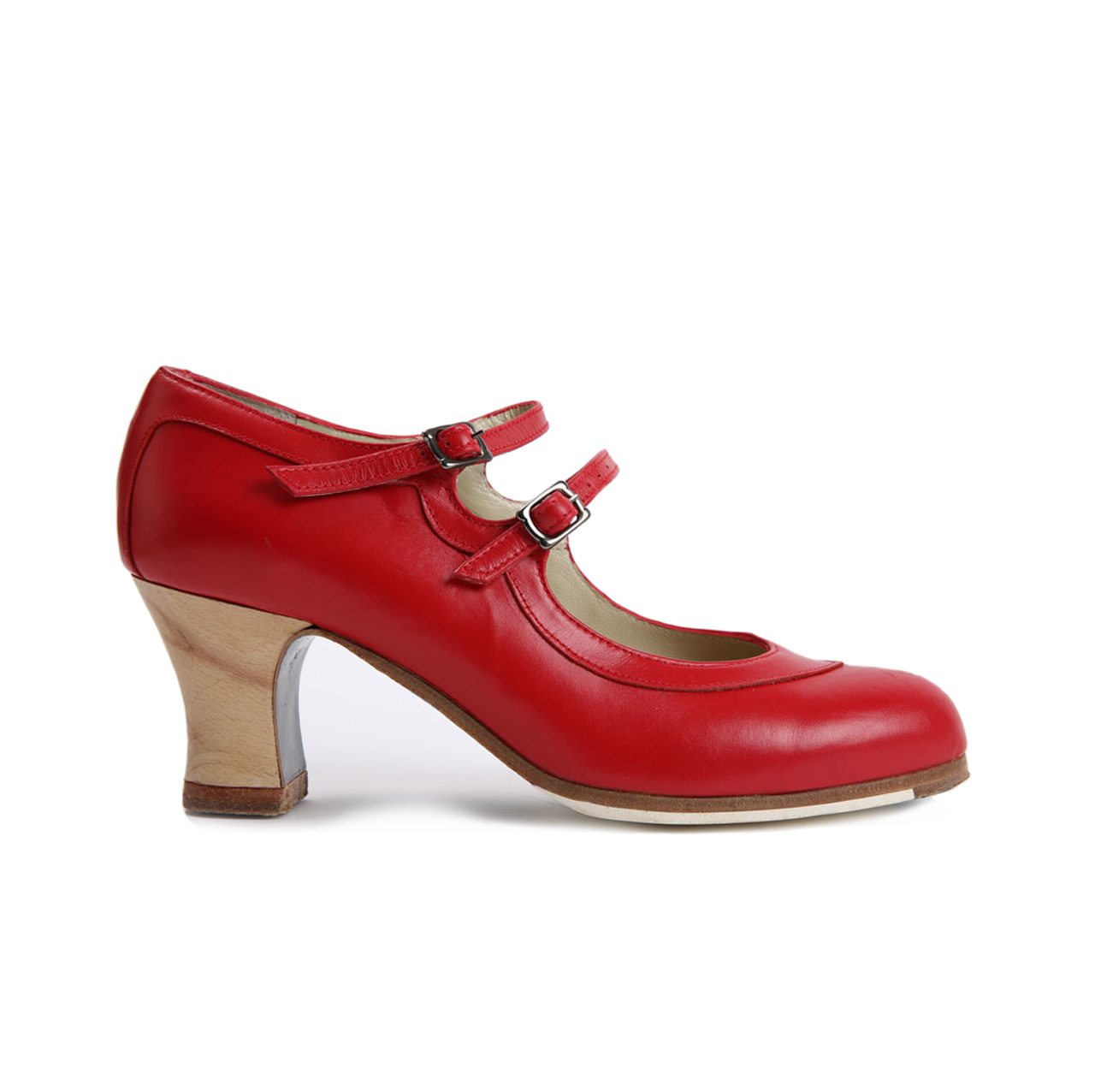 Chaussures Flamenco Dos Correas Cuir Rouge