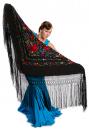 Flamenco châle en soie naturelle brodée à la main, noir