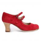 Chaussures Flamenco Dos Correas Suède Rouge