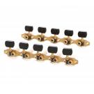 Mécaniques pour guitares 10 cordes, laiton massif, chevilles noires
