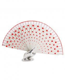 Éventail flamenco blanc/rouge points