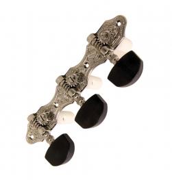 Mécaniques pour guitares style Hauser, nickel solide, chevilles en bois d'ébène