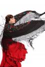 Flamenco châle en soie naturelle brodée à la main, noir