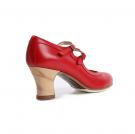 Chaussures Flamenco Dos Correas Cuir Rouge