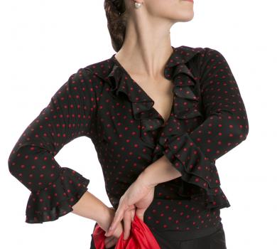 Flamenco dance top black with red dots